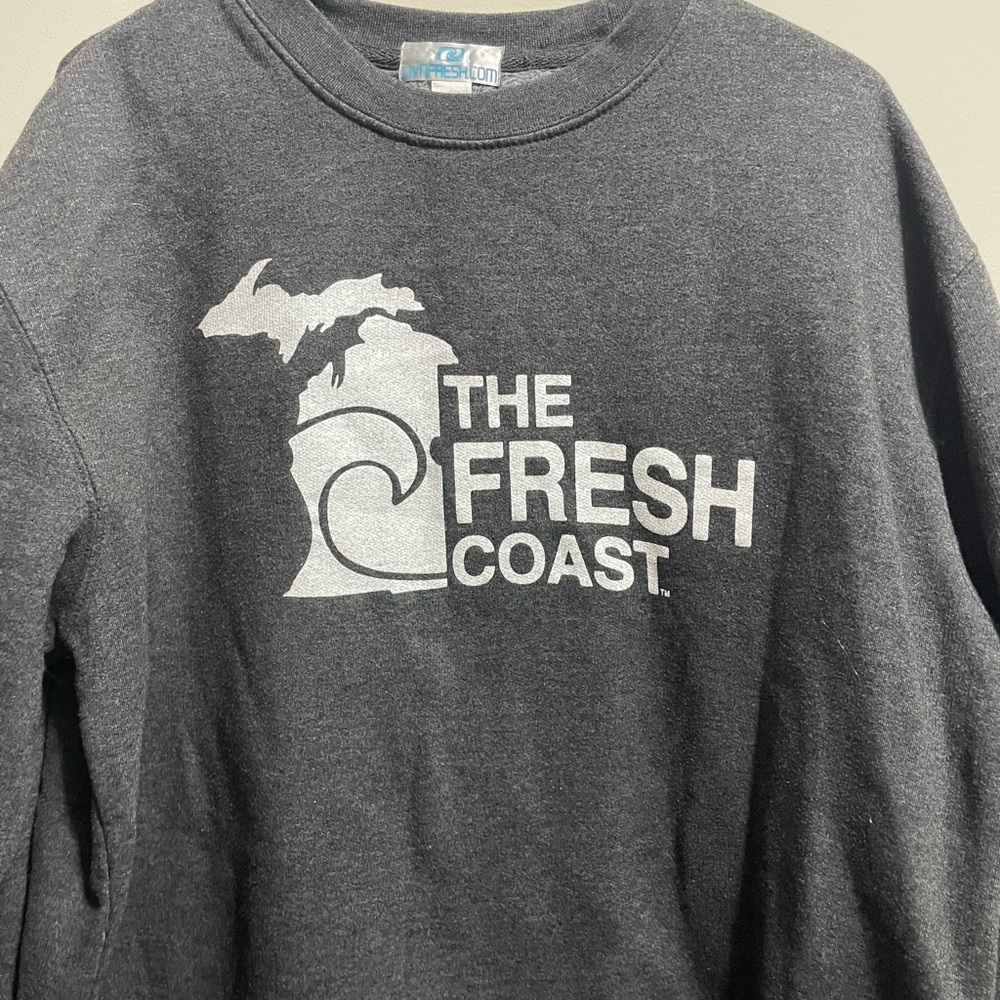 Gray Crewneck Sweater with Michigan Graphic